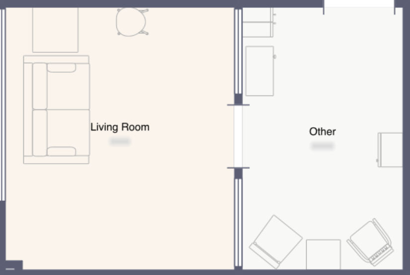 Studio Rose floor plan showing the living room area and adjoining open space.