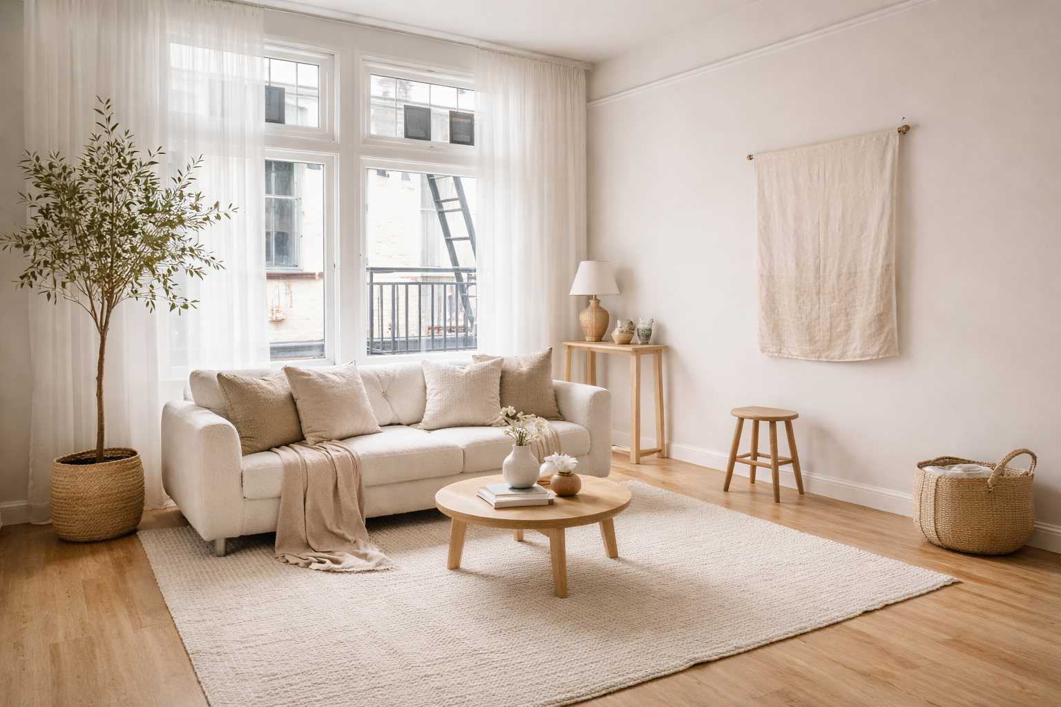 Studio Rose main shooting bay with a sofa, large windows, and neutral styling.